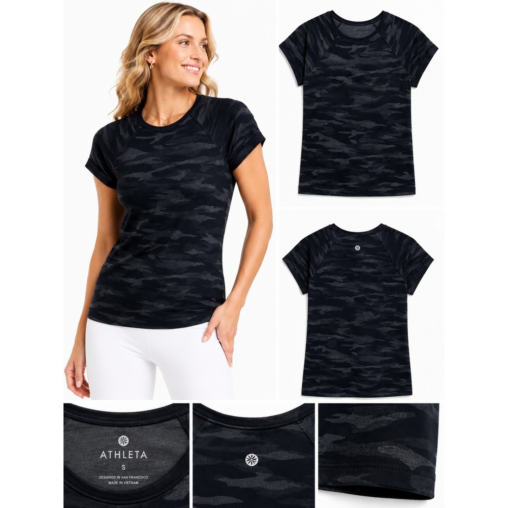 Athleta T-Shirt S Momentum Camo Seamless Short Sleeve Performance Gym Workout